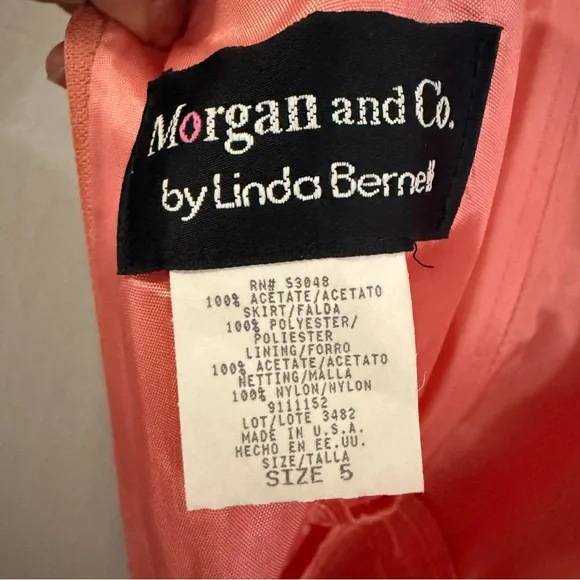 Vintage Y2K Morgan & Co Coral Prom Dress 5 Taffeta Strapless Iridescent Peach